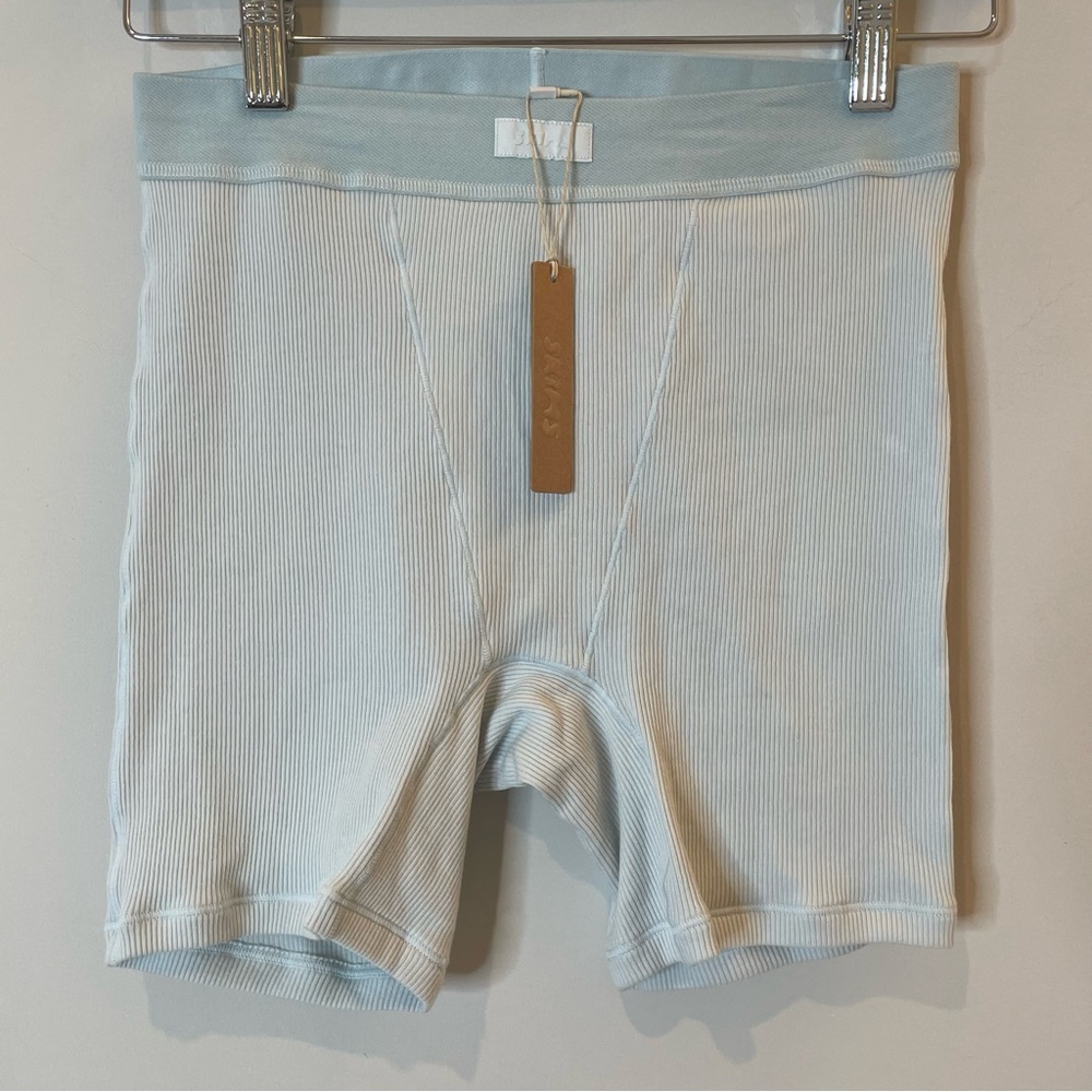 SKIMS Cotton Rib Boxer Limited Edition Frost Blue Grey Loungewear Small NWT - Picture 2 of 11